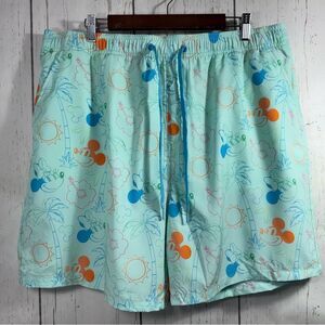 Disney Mickey Mouse Tropical Swim Trunks Green Mens XL Beach Vacation Hawaiian